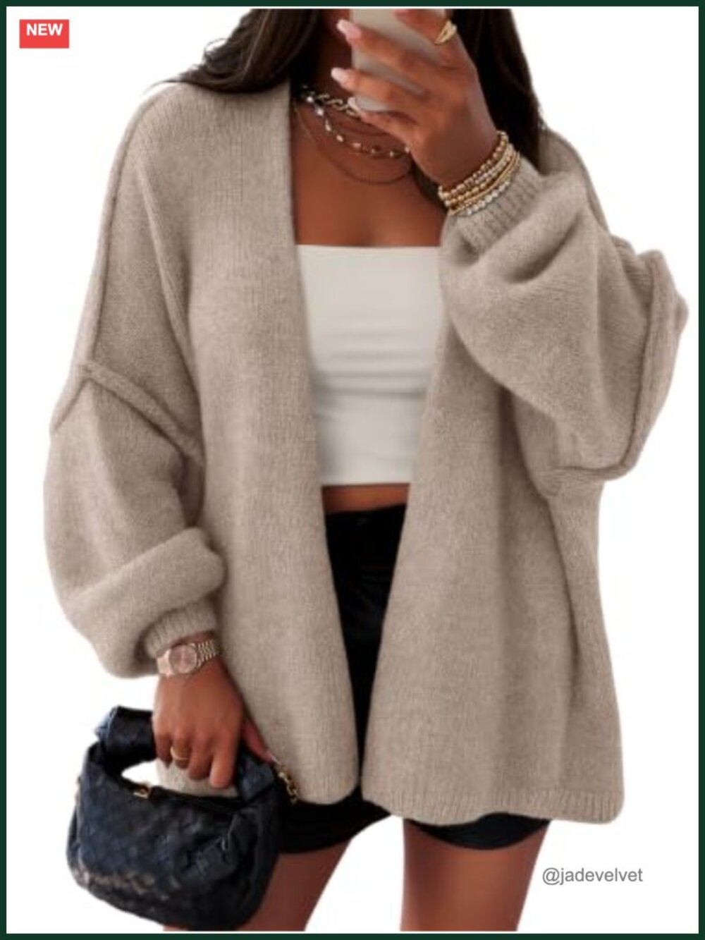 Womens Oversized Cardigan Sweater Lantern Sleeve Open Front Fall Layer